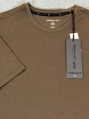 Kenneth Cole Mens Active Tech Short Sleeve T-Shirt Tee Brown Medium Stretch NWT
